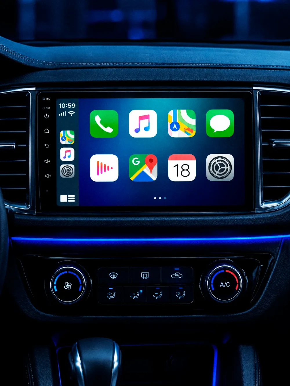 Central multimídia com Apple CarPlay no painel